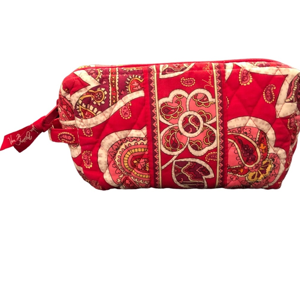 Vera Bradley Red Floral Patterned Lined Zippered Makeup Bag - Picture 10 of 10
